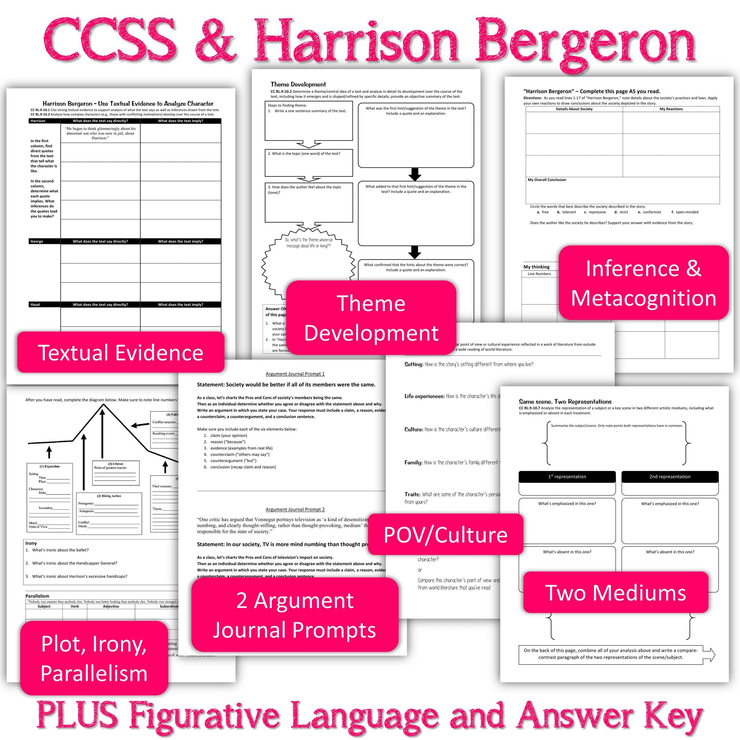 10 &amp;quot;harrison Bergeron&amp;quot; Ccss Skills Pages | Tpt | Harrison