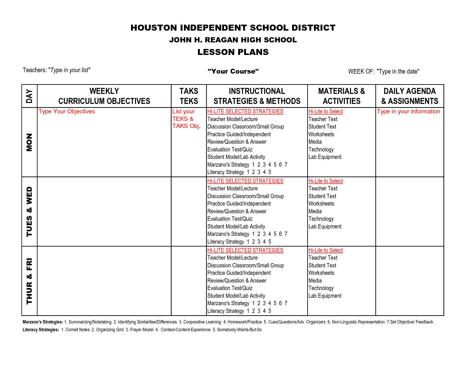 20 Marzano Lesson Plan Template In 2020 | Lesson Plans