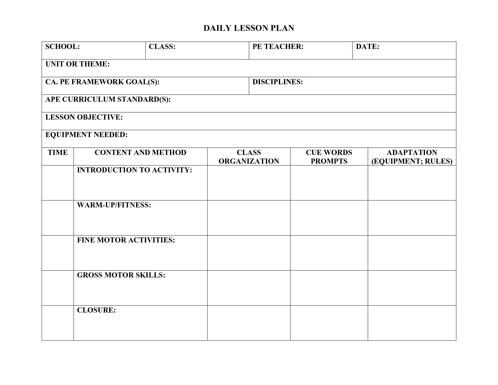 20 Physical Education Lesson Plan Template In 2020 | Lesson