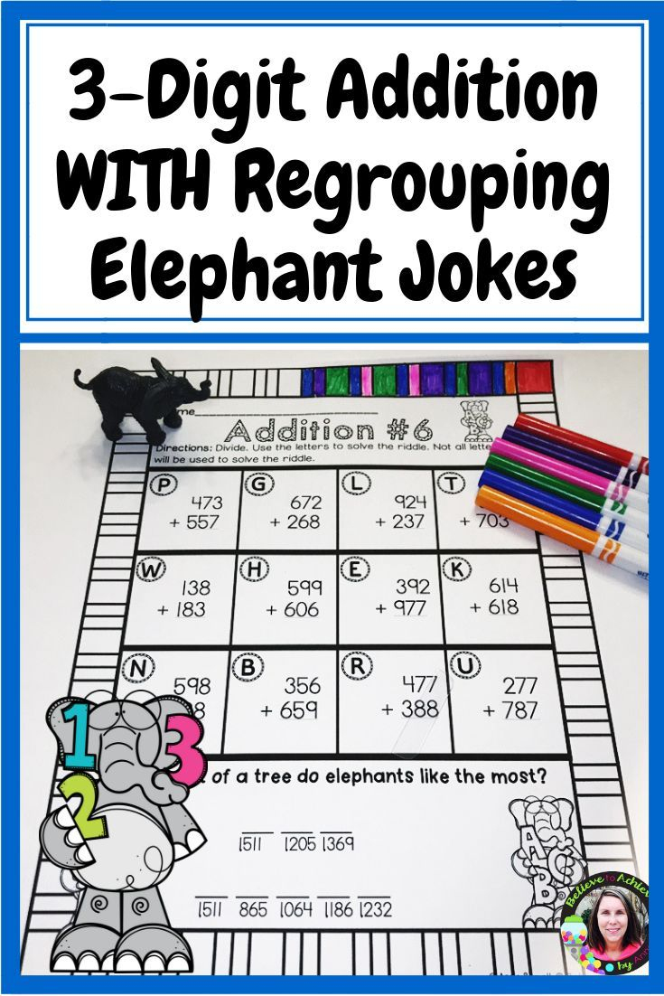 3-Digit Addition With Regrouping Practice With Elephant