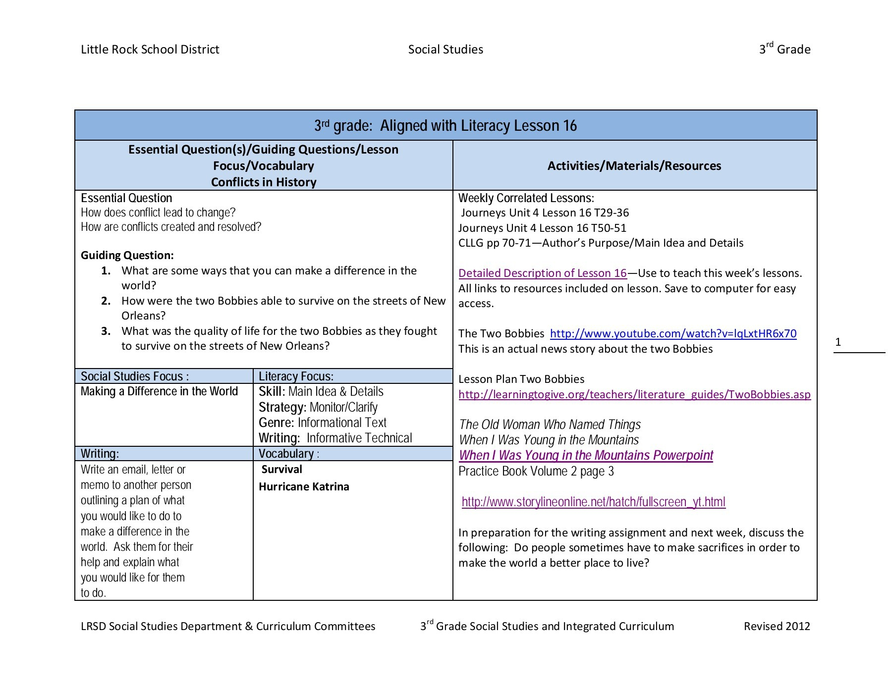 3 Grade: Aligned With Literacy Lesson 16 Pages 1 - 18 - Text