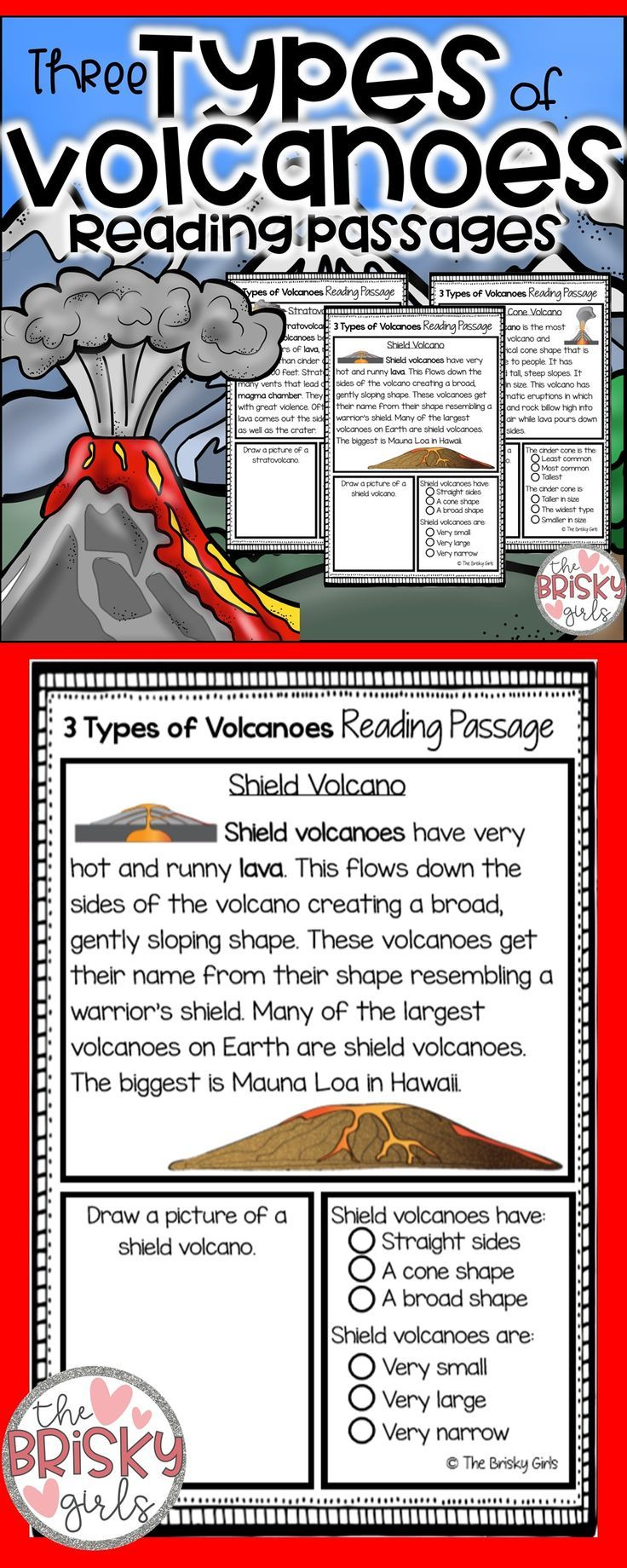 3 Types Of Volcanoes Reading Passages | Volcano Activities