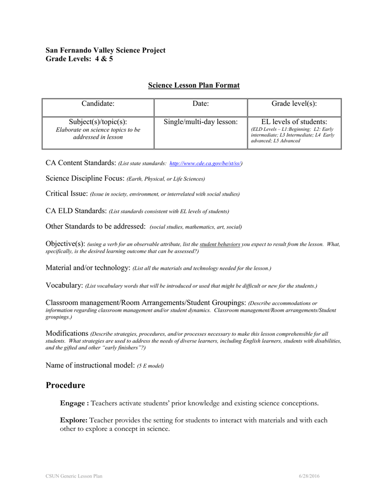 5E Lesson Plan (Elementary)