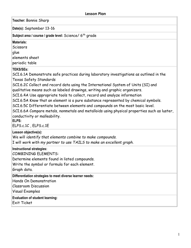 5E Student Lesson Planning Template