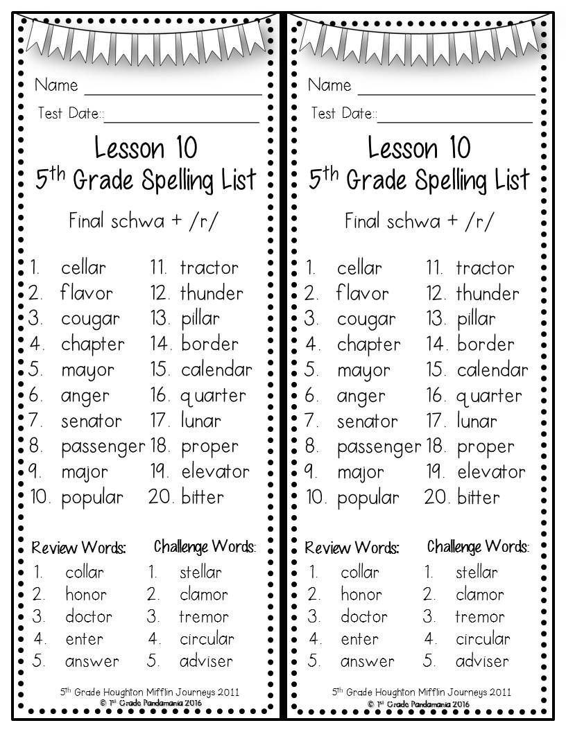 5Th Grade Houghton Mifflinn Journeys Weekly Spelling Lists
