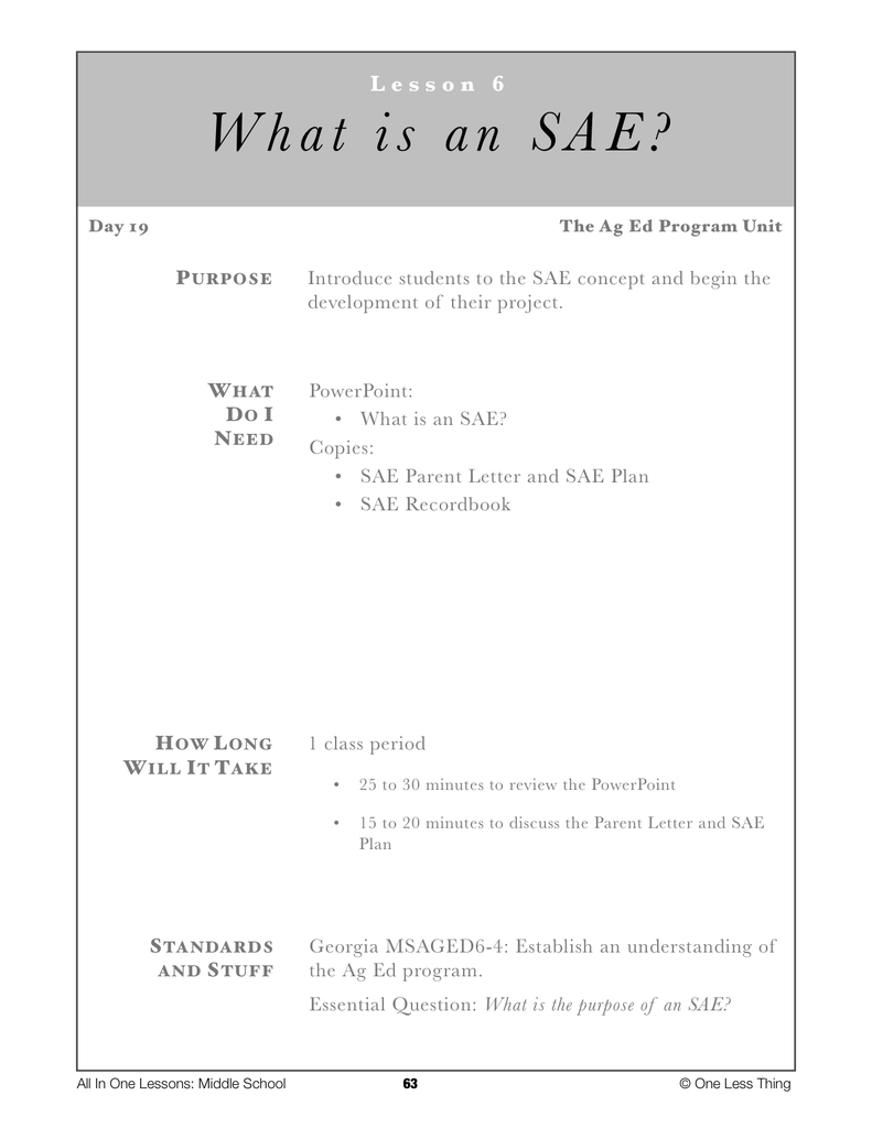 6-06 What Is An Sae, Lesson Plan Download | Lesson Plans