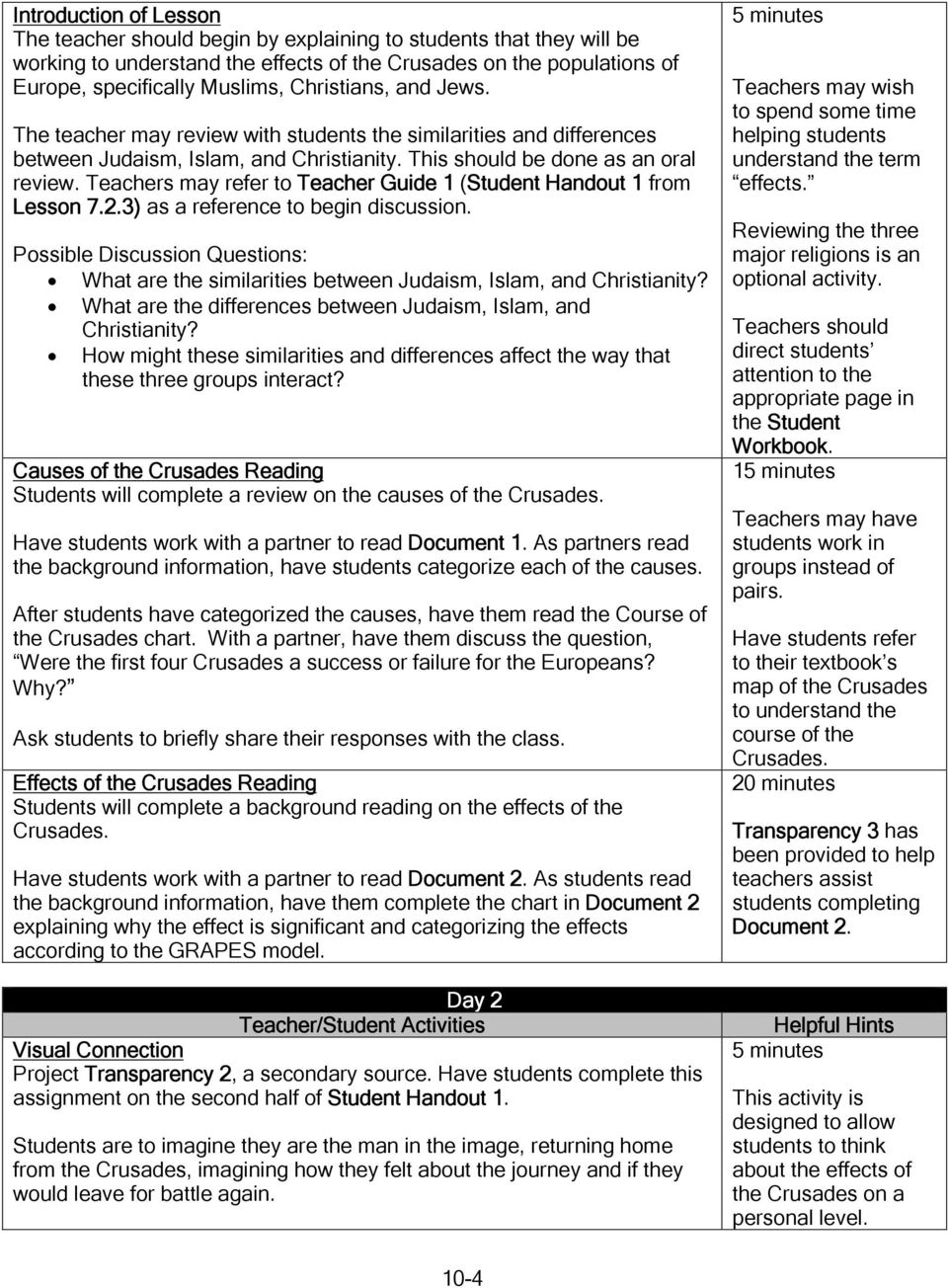 7 Th Grade Instructional Guide Model Lesson 4: The Effects