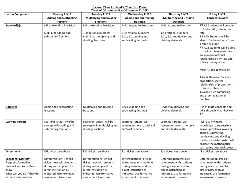 7Th Grade Math Lesson Plans