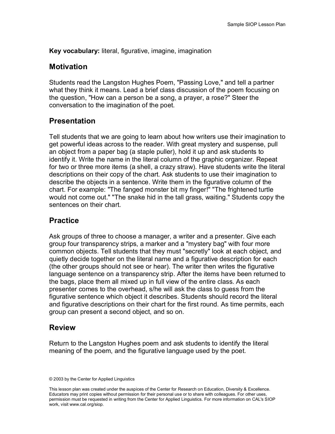 9: 7: Sample Siop Lesson Plan - Cal Pages 1 - 3 - Text