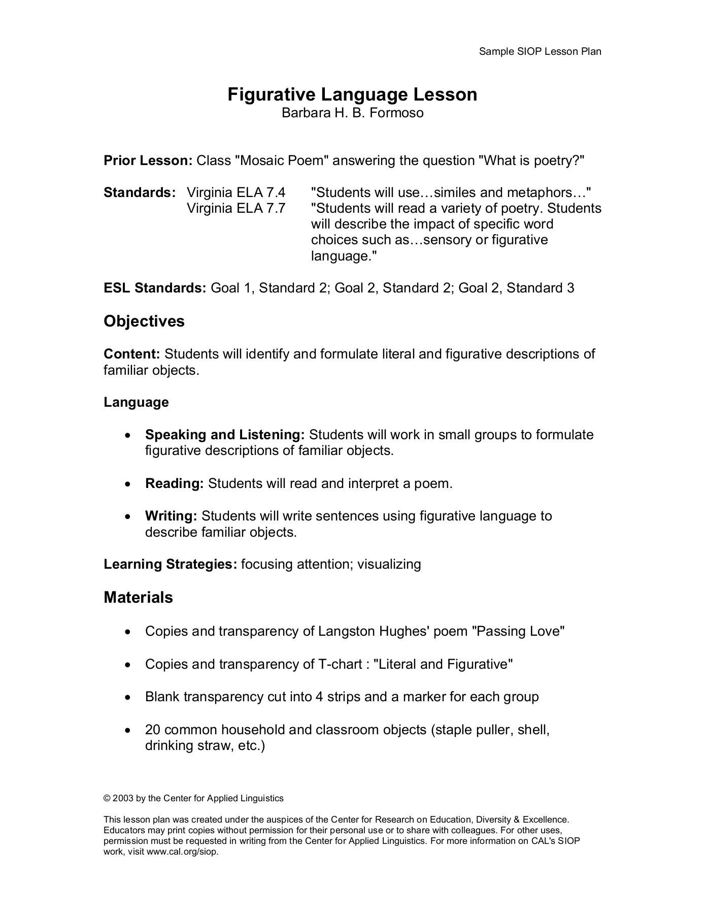 9: 7: Sample Siop Lesson Plan - Cal Pages 1 - 3 - Text