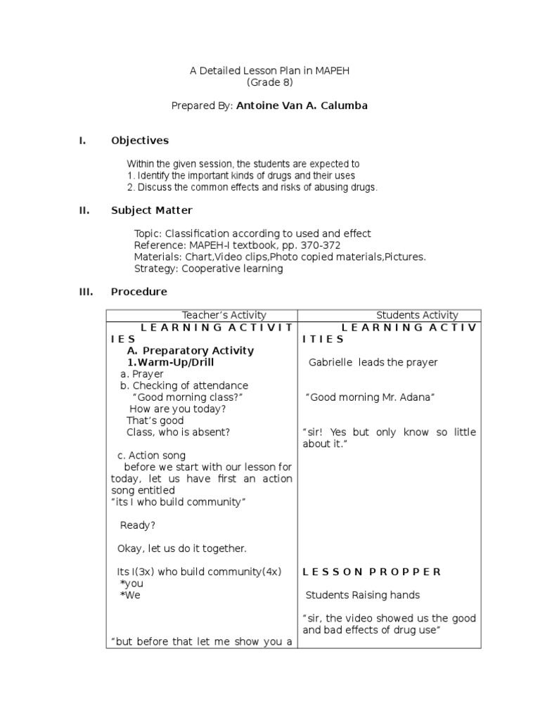 Semi Detailed Lesson Plan In Mapeh Elementary Lesson Plans Learning