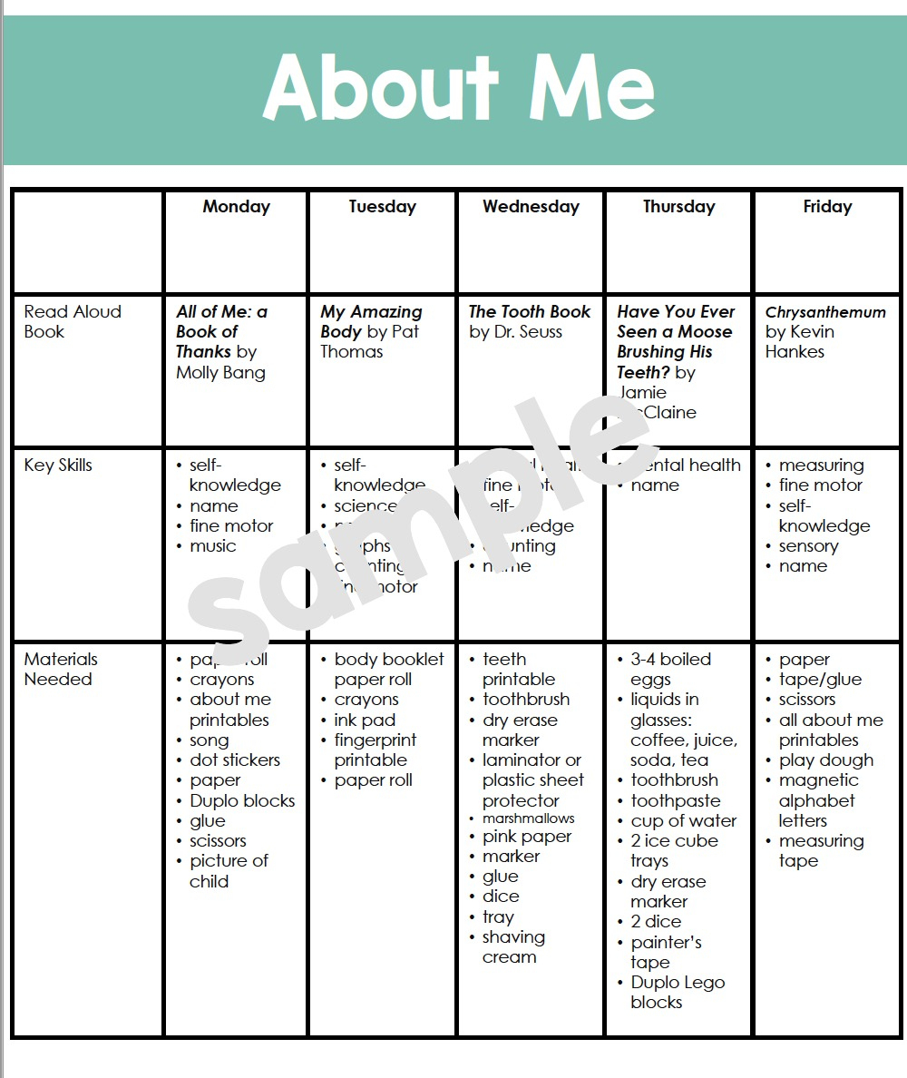 All About Me Lesson Plans - Lesson Plans Learning