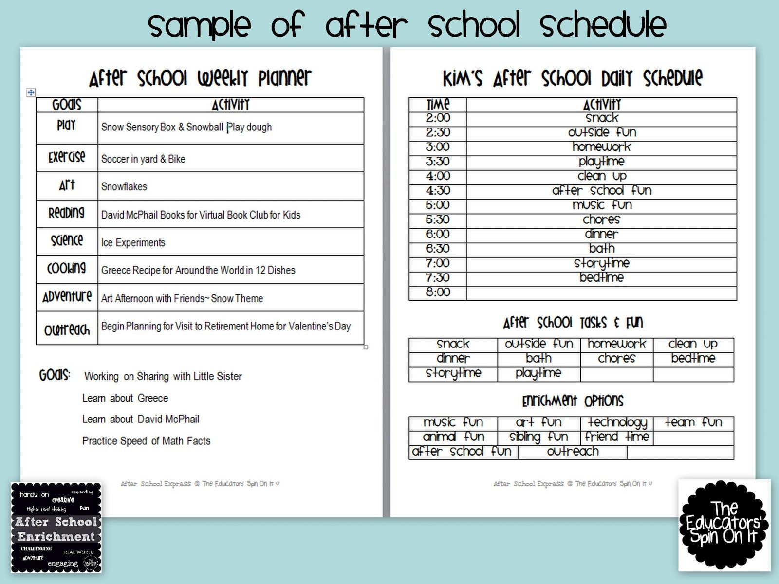 After School Weekly Planner | After School Schedule, Lesson