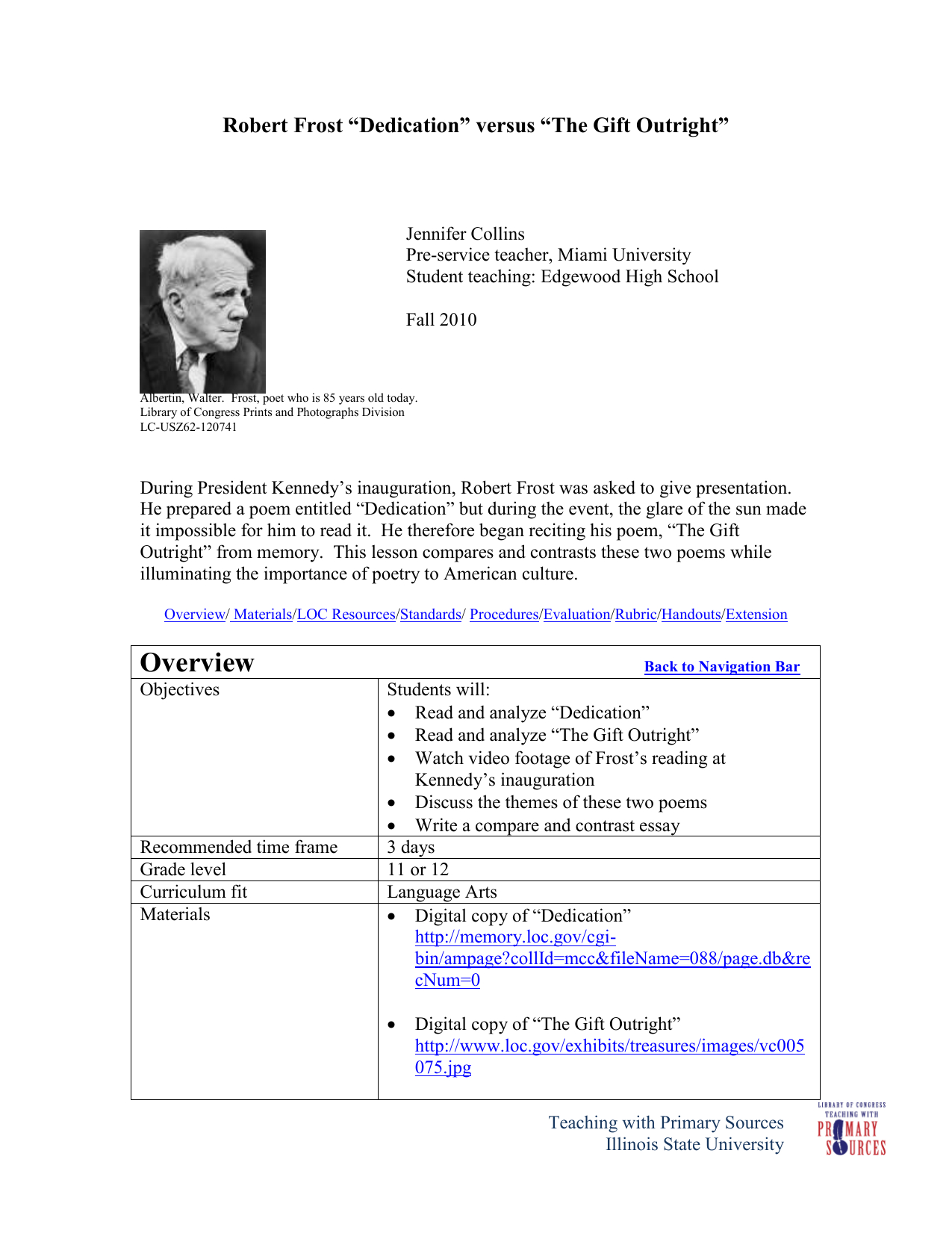 American Literature- Robert Frost Lesson Plan