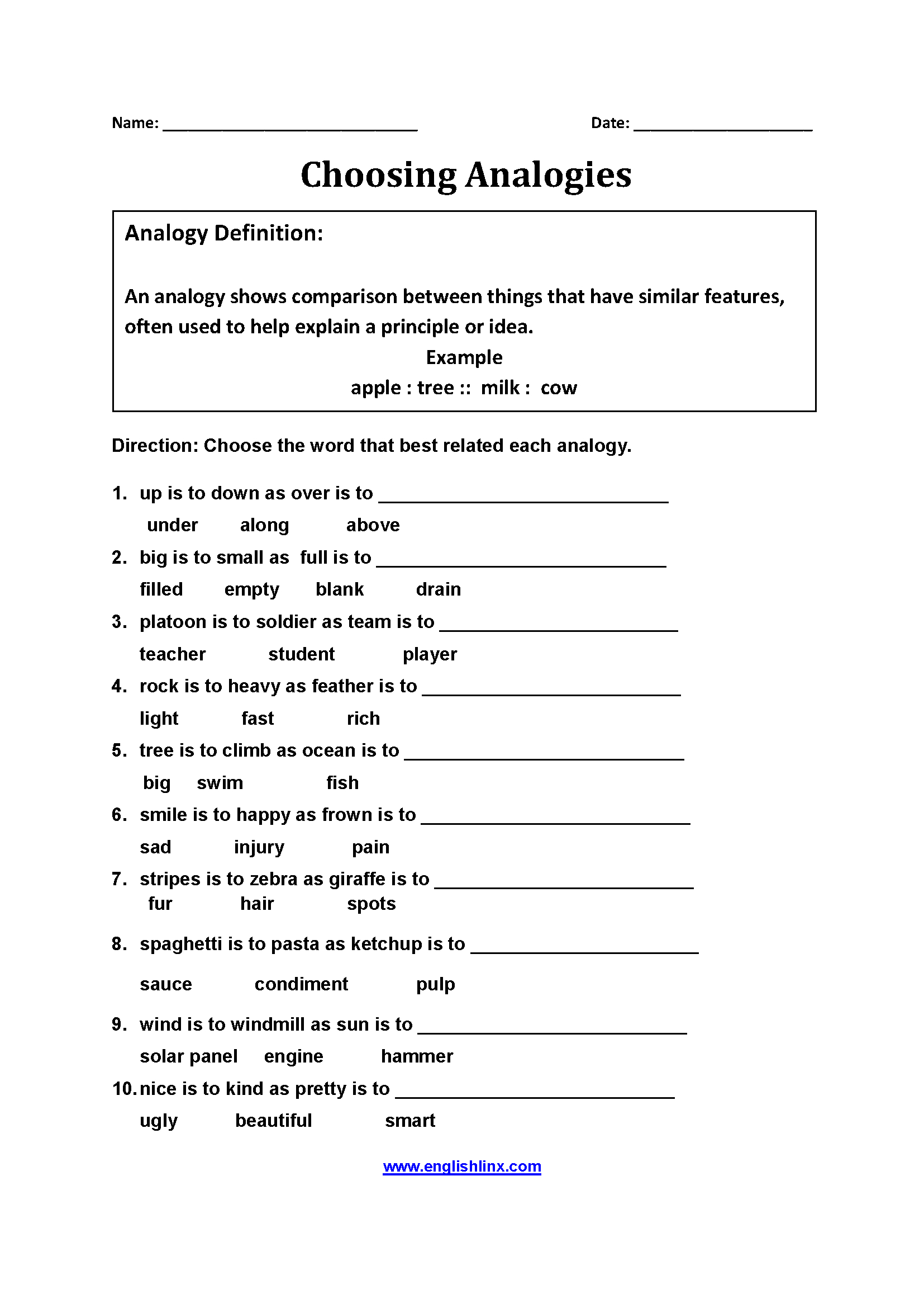 Analogy Lesson Plans 4th Grade - Lesson Plans Learning