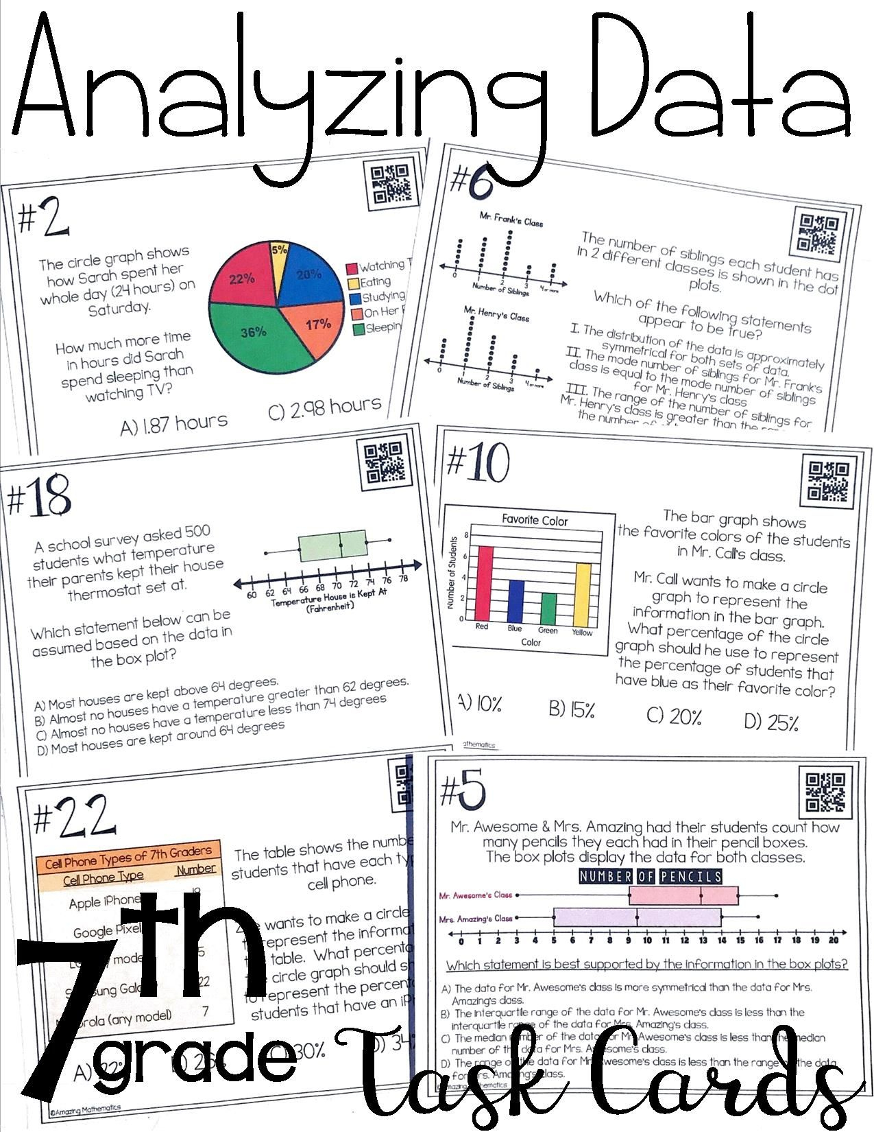 Analyzing And Comparing Data - Task Cards | Math Review