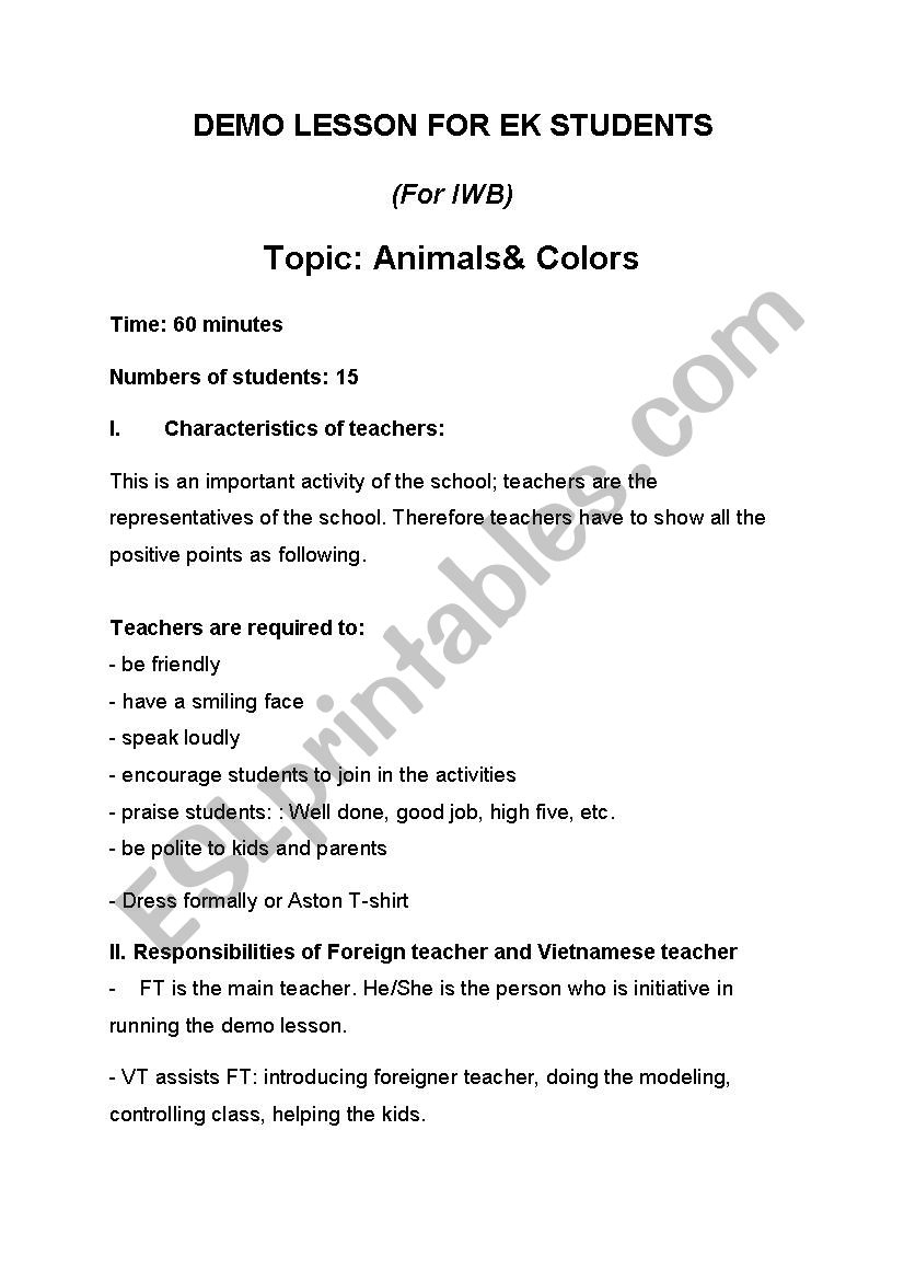 Animals - Demo Lesson Plan - Esl Worksheethannguy0284