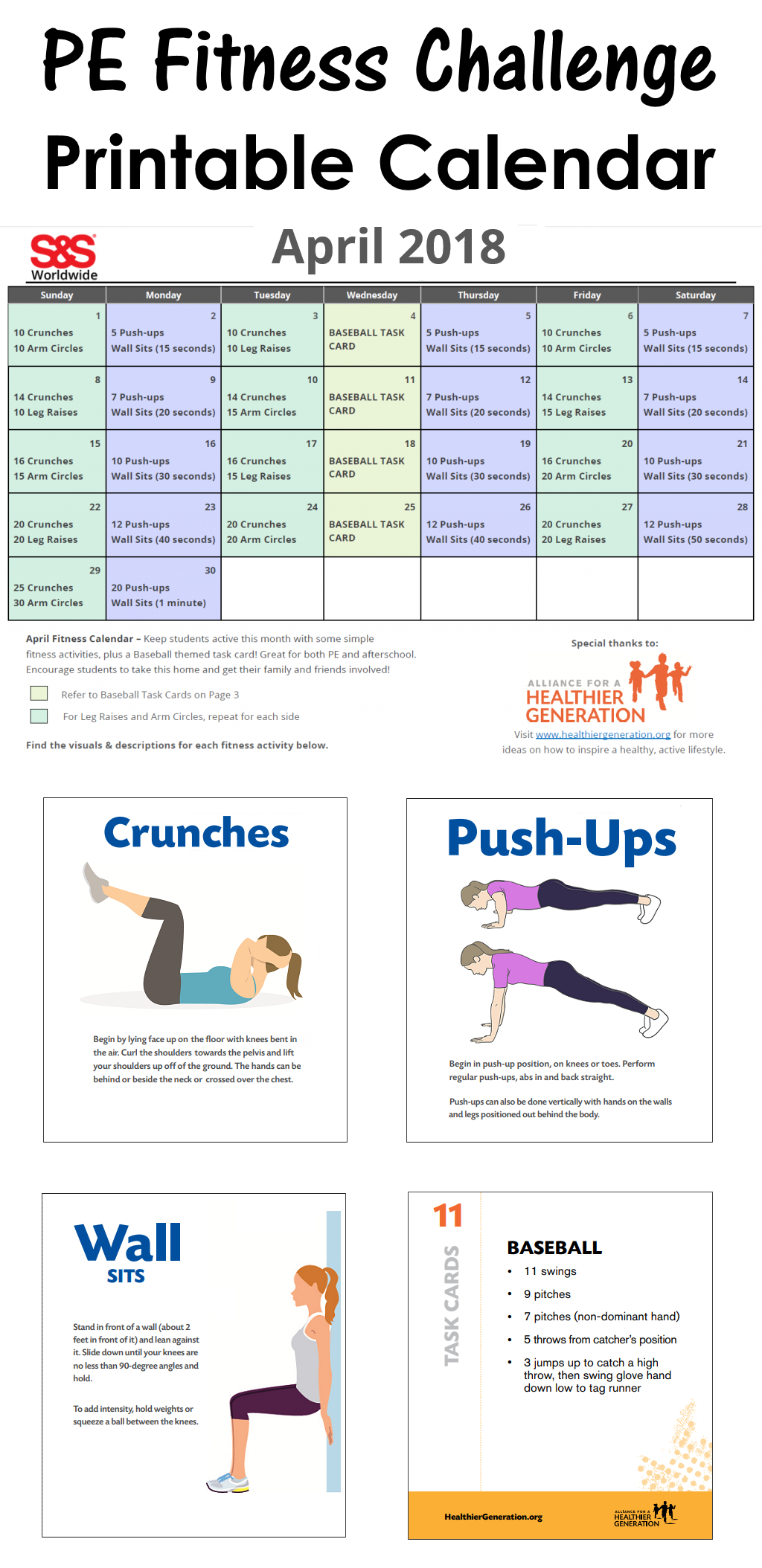April Printable Fitness Challenge Calendar | Physical