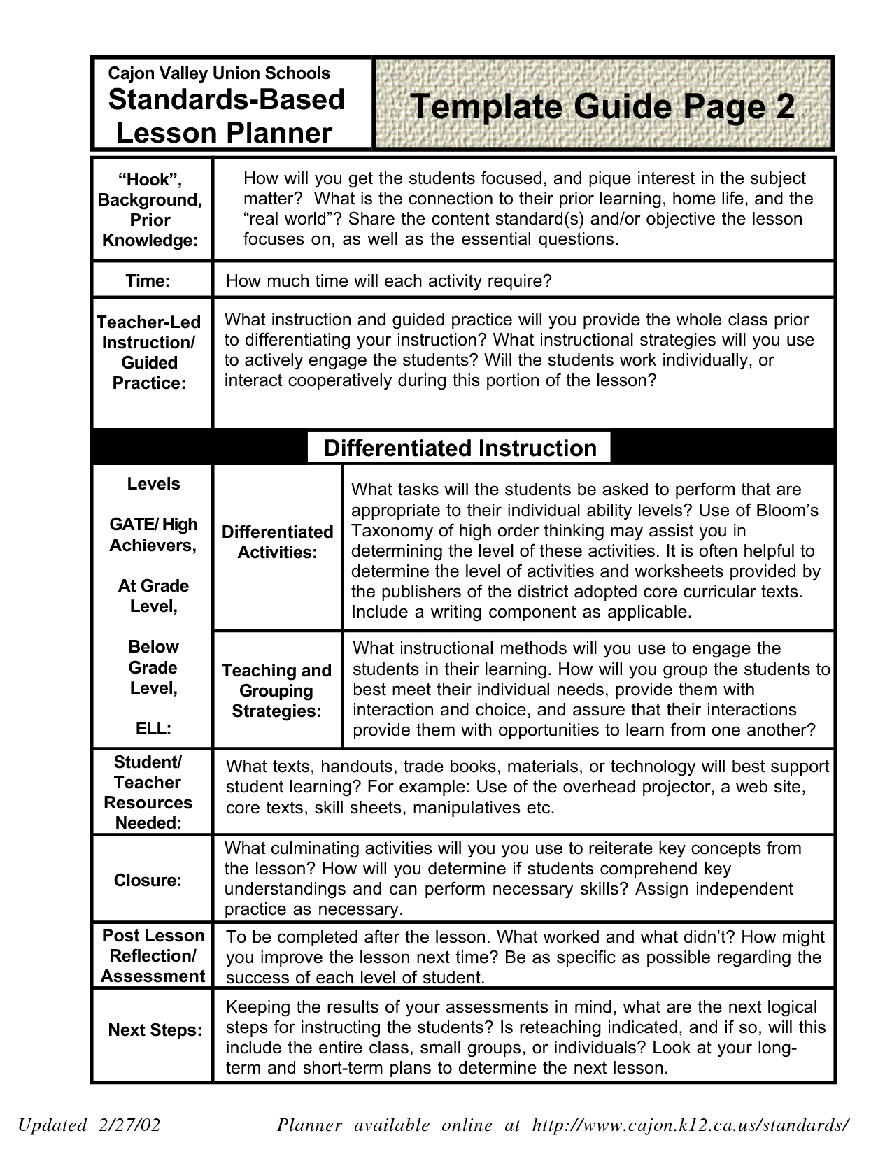 Art Lesson Plan Template | Bloom S Taxonomy Lesson Planner