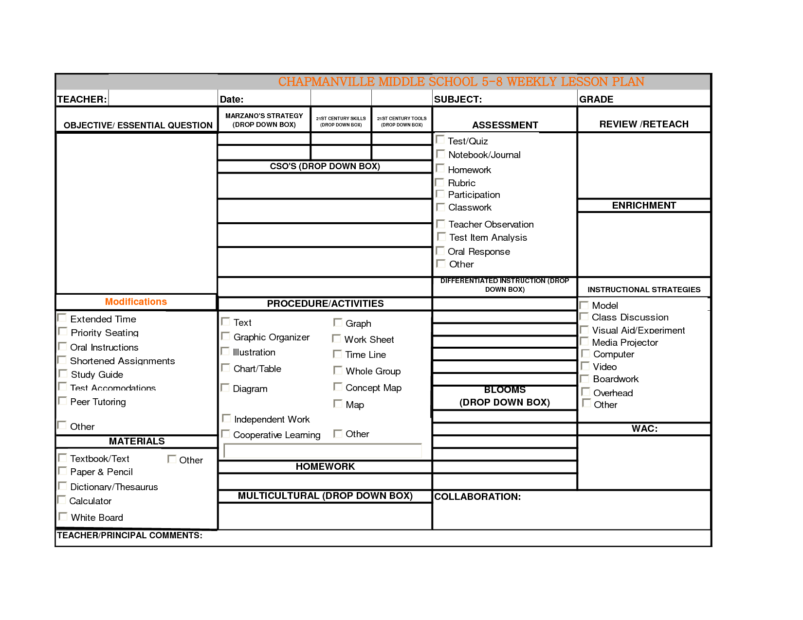 Art Lesson Plan Template Chapmanville Middle School 5 8