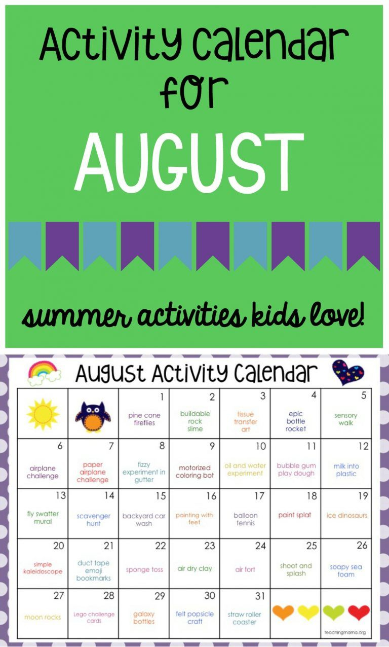 August Activity Calendar | Summer Preschool Activities