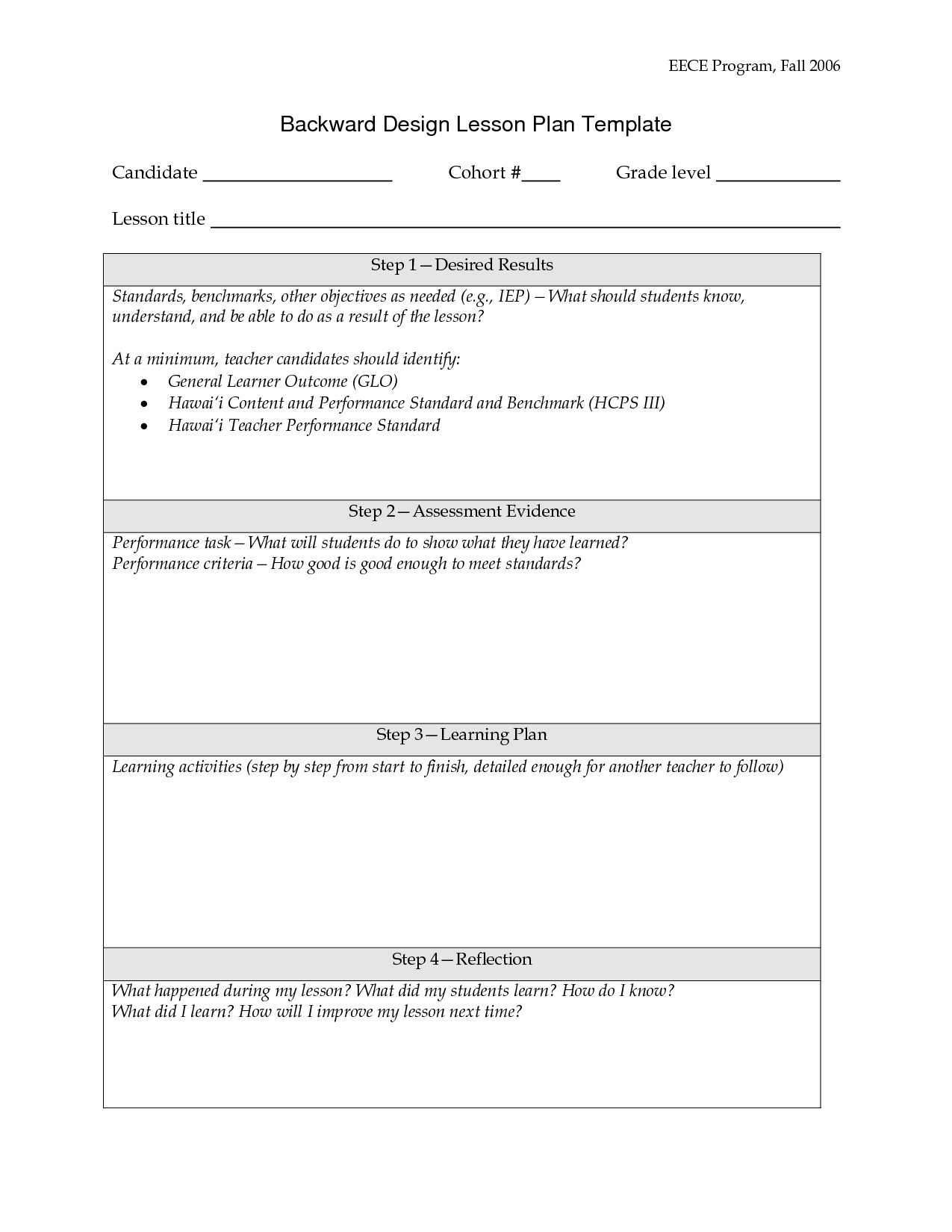 Backward Planning Template | Backward Design Lesson Plan