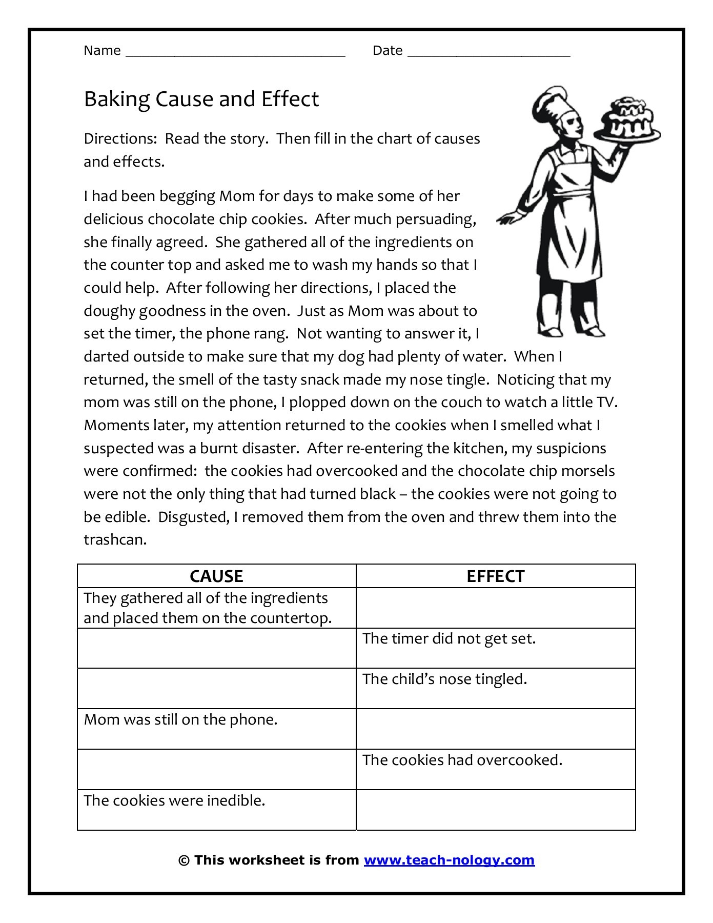 Baking Cause And Effect - Worksheets, Lesson Plans