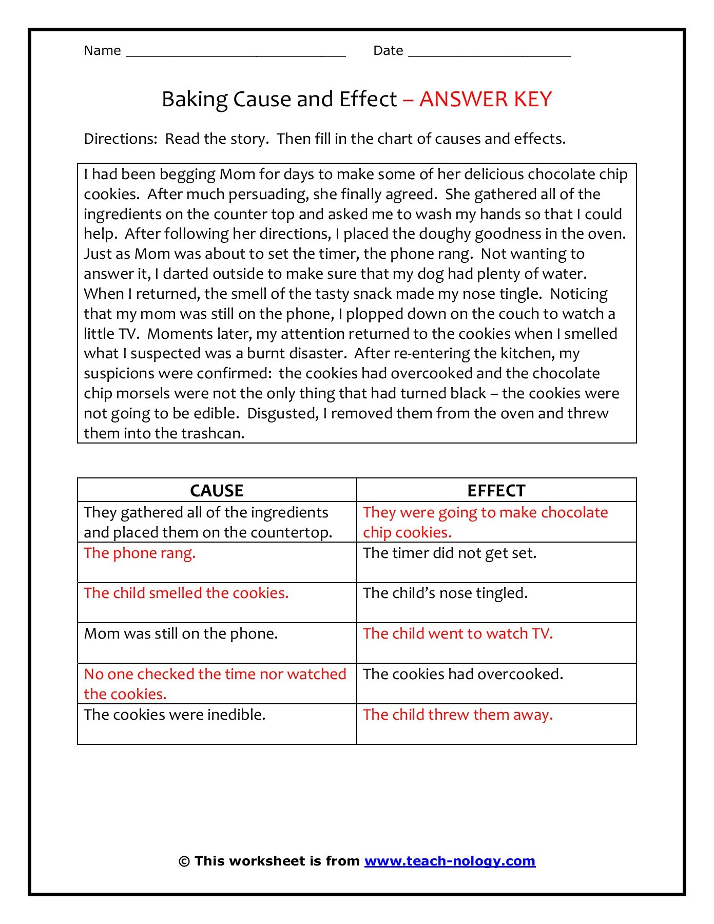 Baking Cause And Effect - Worksheets, Lesson Plans
