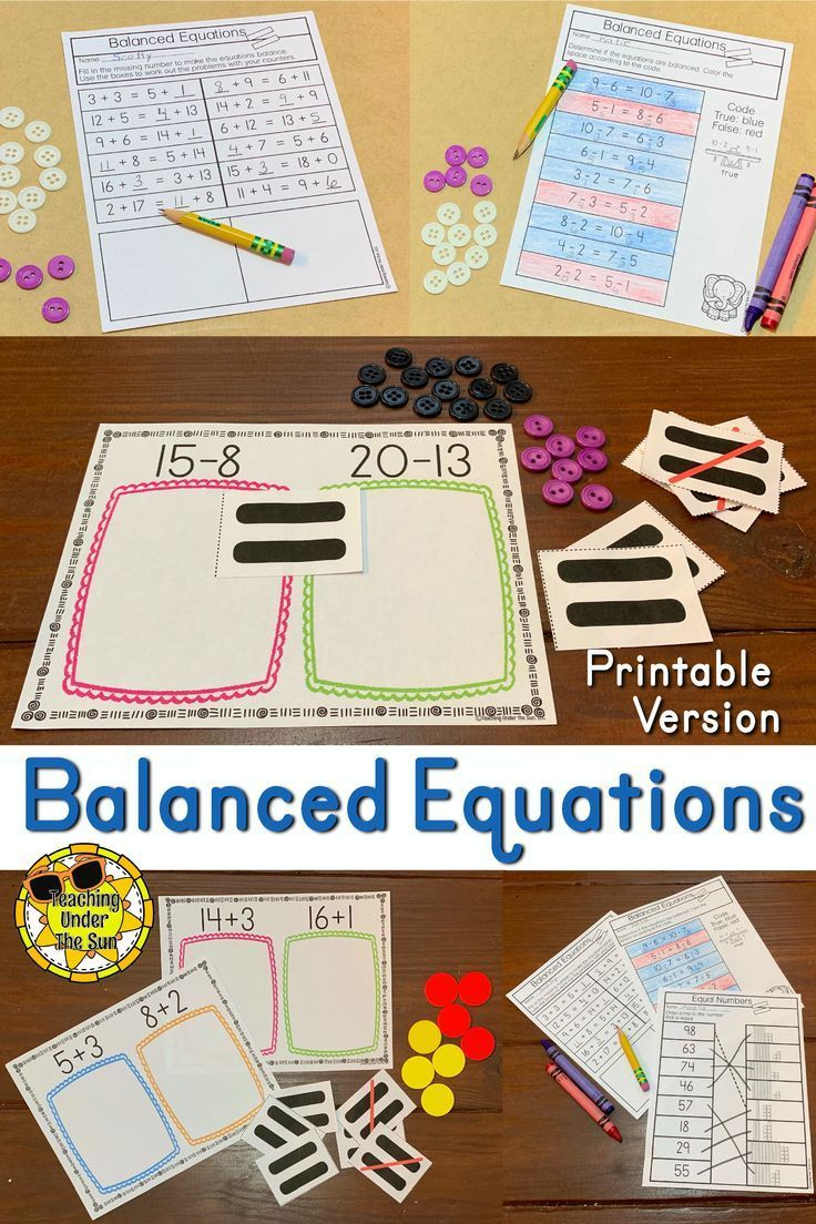 Balancing Equations First Second Grade Activity Teaching