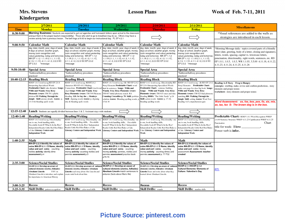 Best Lesson Plan Format For Kindergarten Kindergarten+Lesson