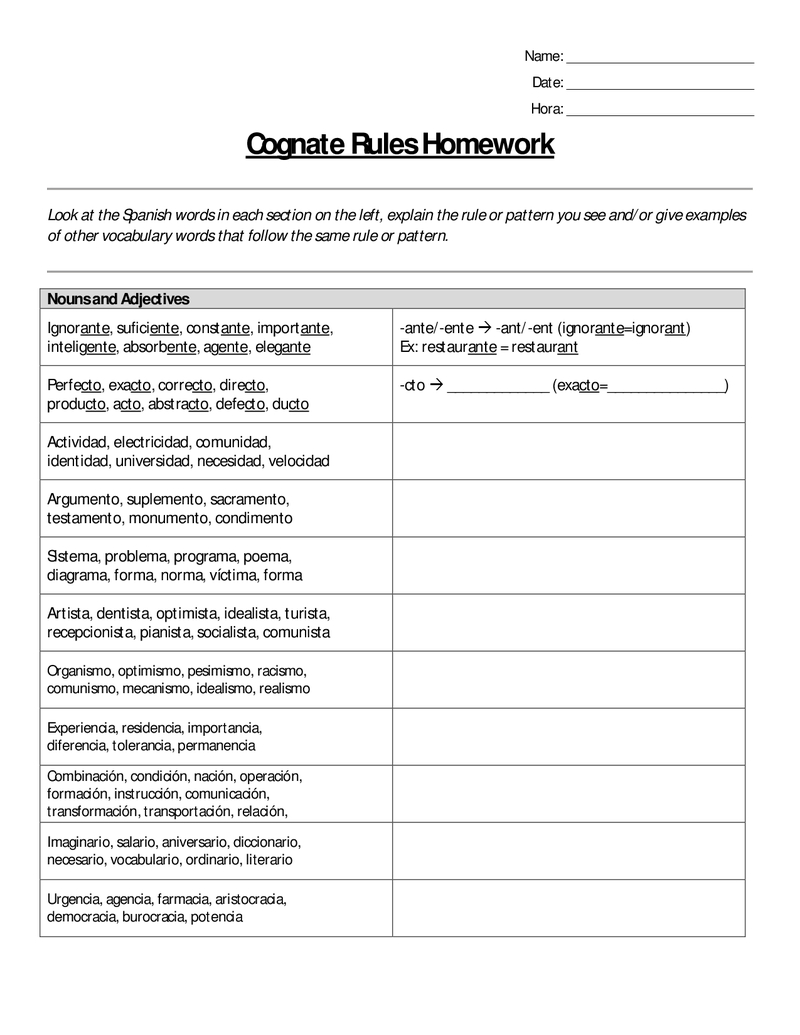 Better Lesson Plans Cognates And Verbs Sheet | Ignorante