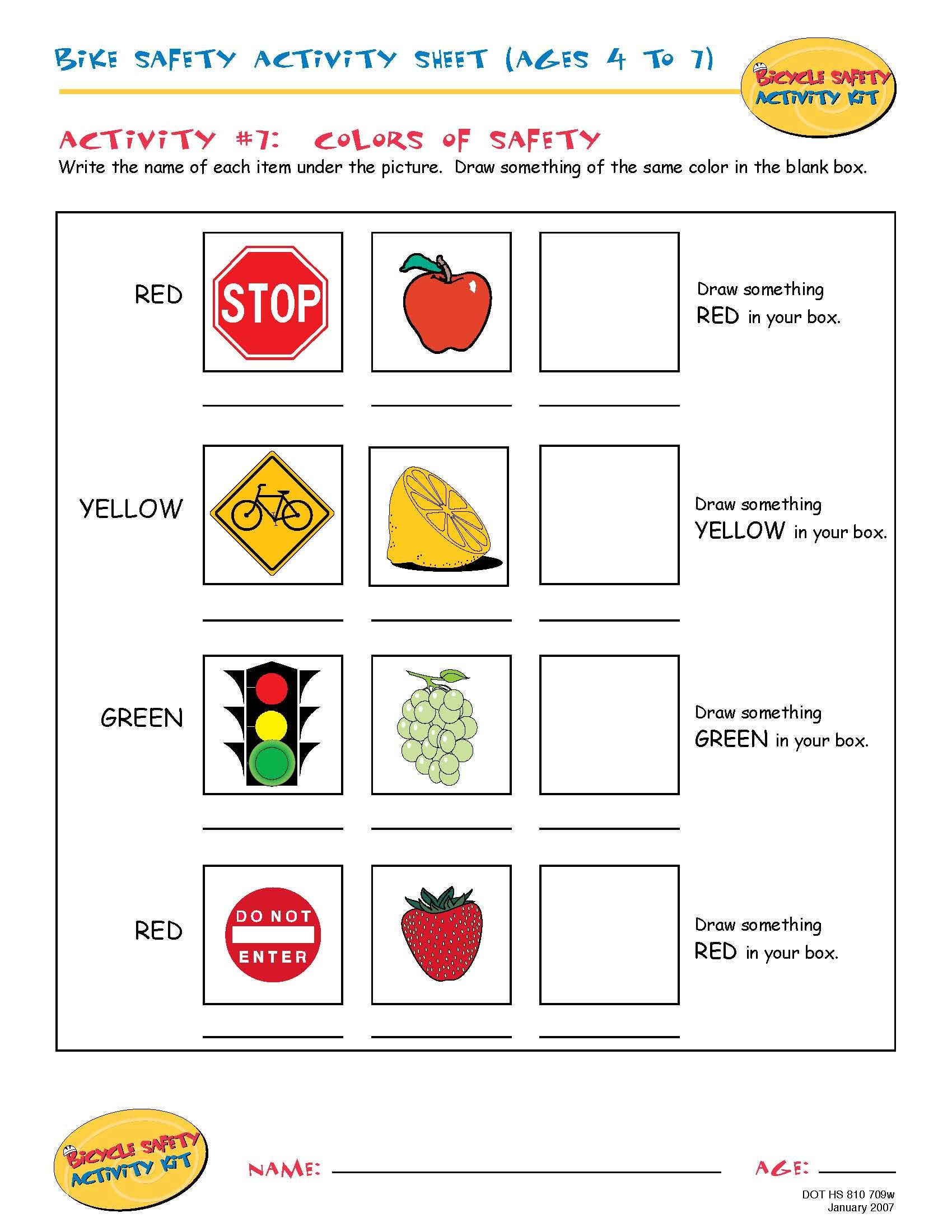 Bike Safety Activity Sheet (Ages 4 To 7): Colors Of Safety