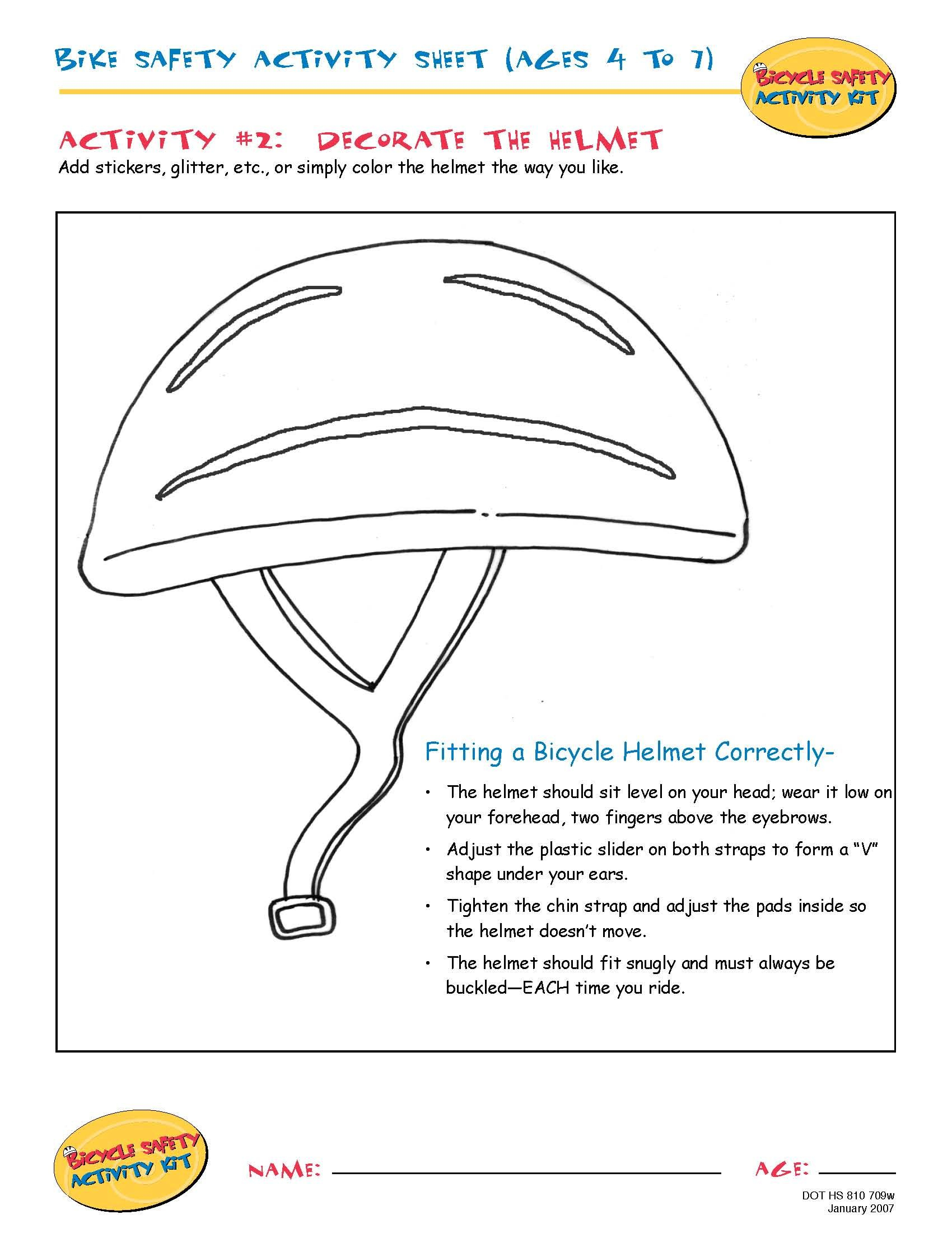 Bike Safety Activity Sheet (Ages 4 To 7): Decorate The