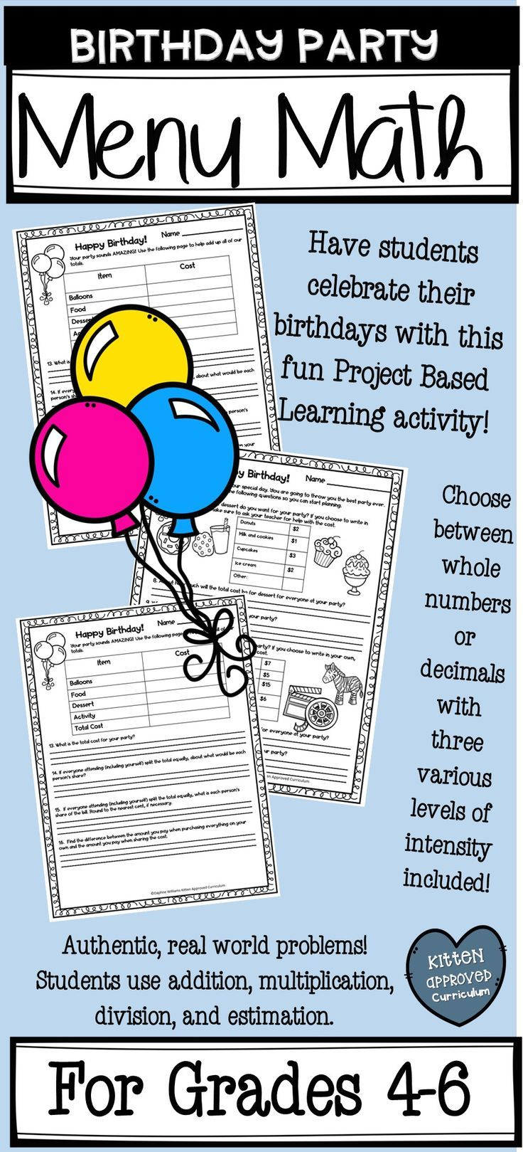 Birthday Math Activities Project Based Learning Plan A Party