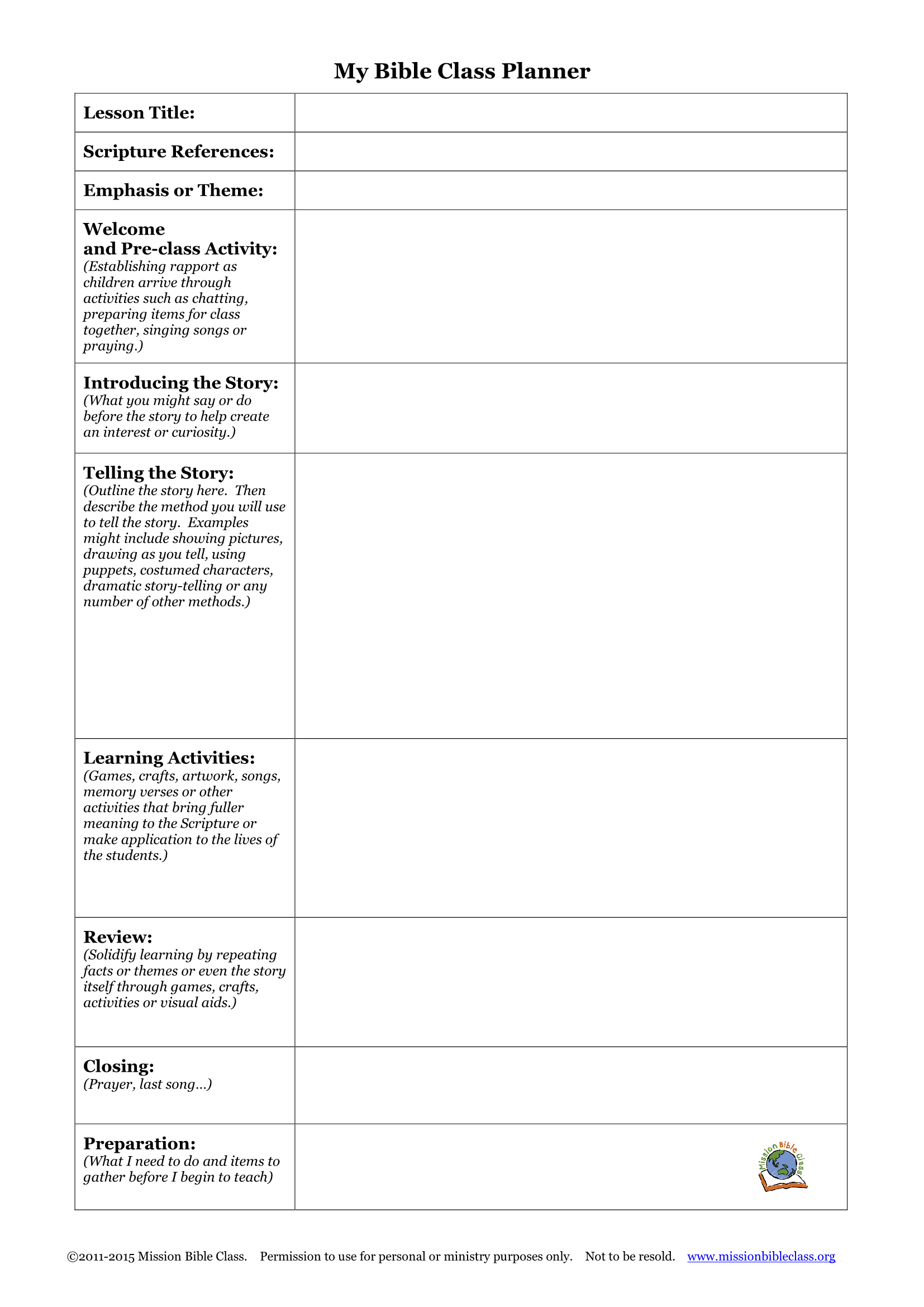 Blank Lesson Plan Templates To Print | Bible Lessons Plans