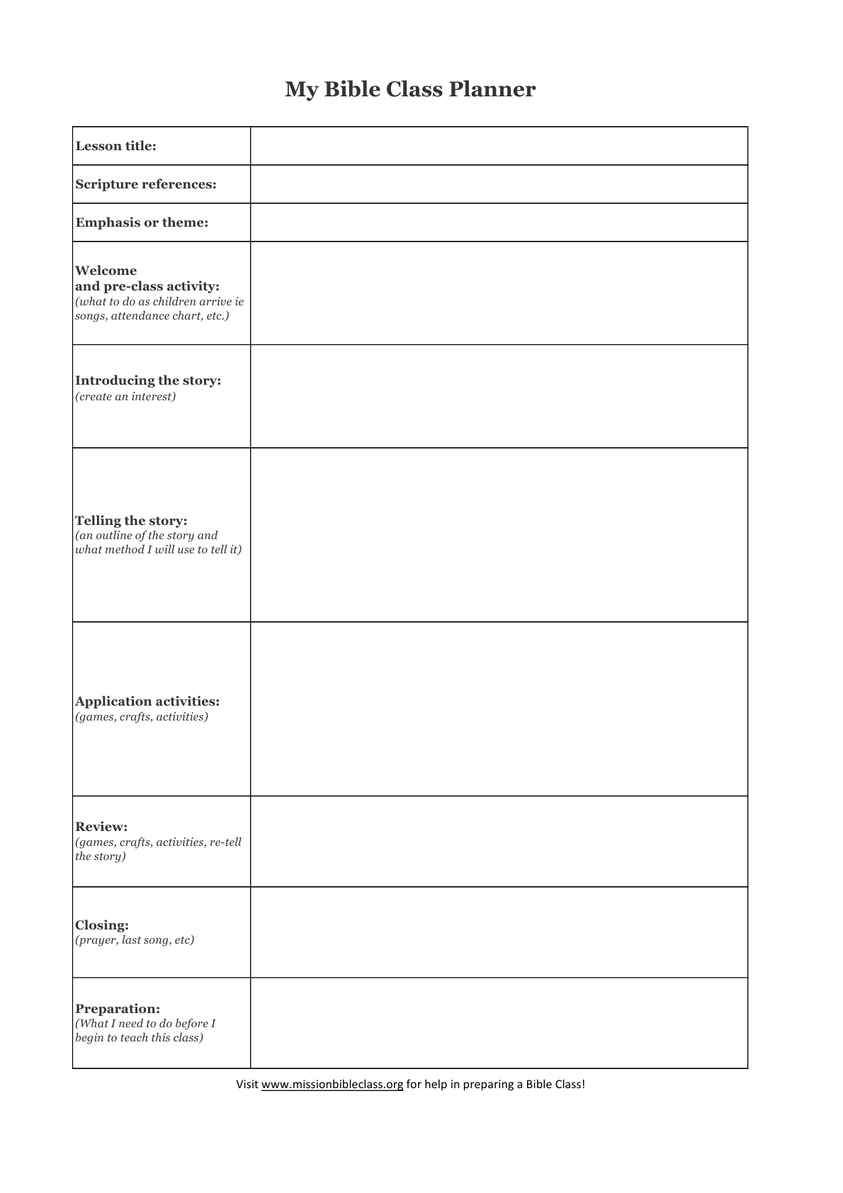 Blank Lesson Plan Templates To Print | Bible Study Lesson