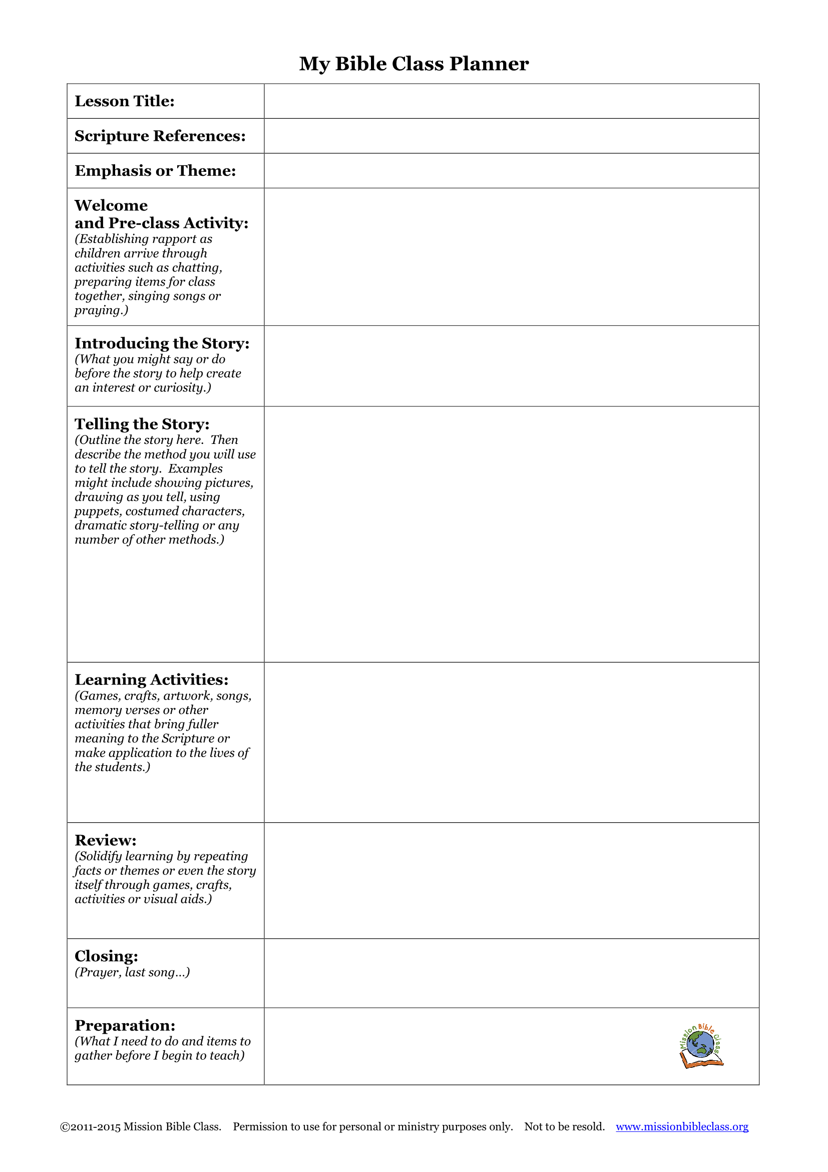 Blank Lesson Plan Templates To Print – Mission Bible Class