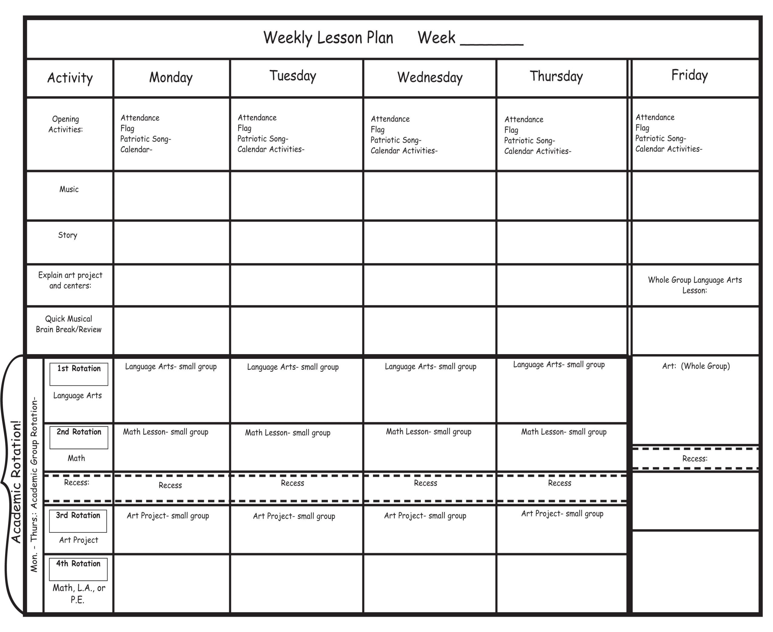 Blank Preschool Lesson Plan Template Pdfkindergarten Lesson