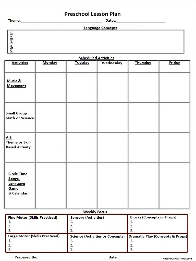 Blank Printable Lesson Plan Sheet | Preschool Lesson Plans