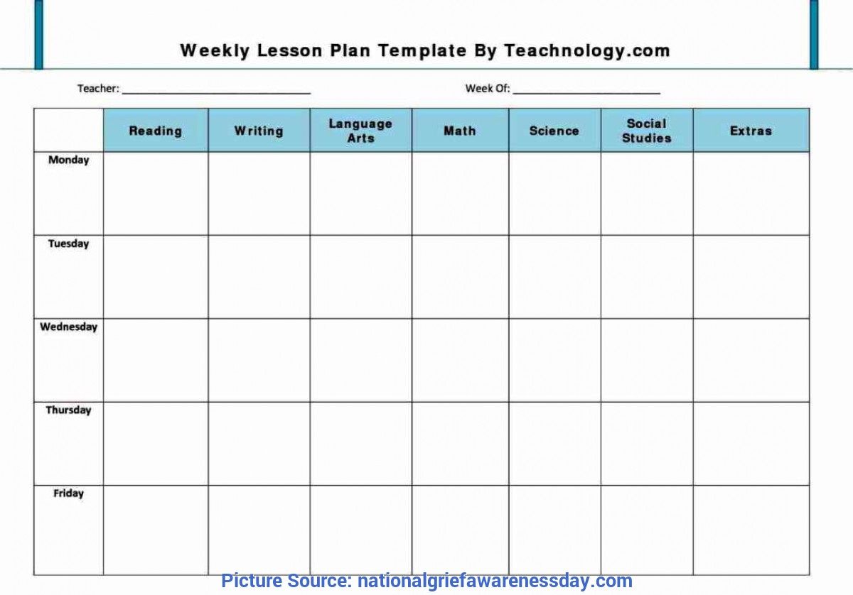 Briliant Free Weekly Lesson Plan Templates For Elementary