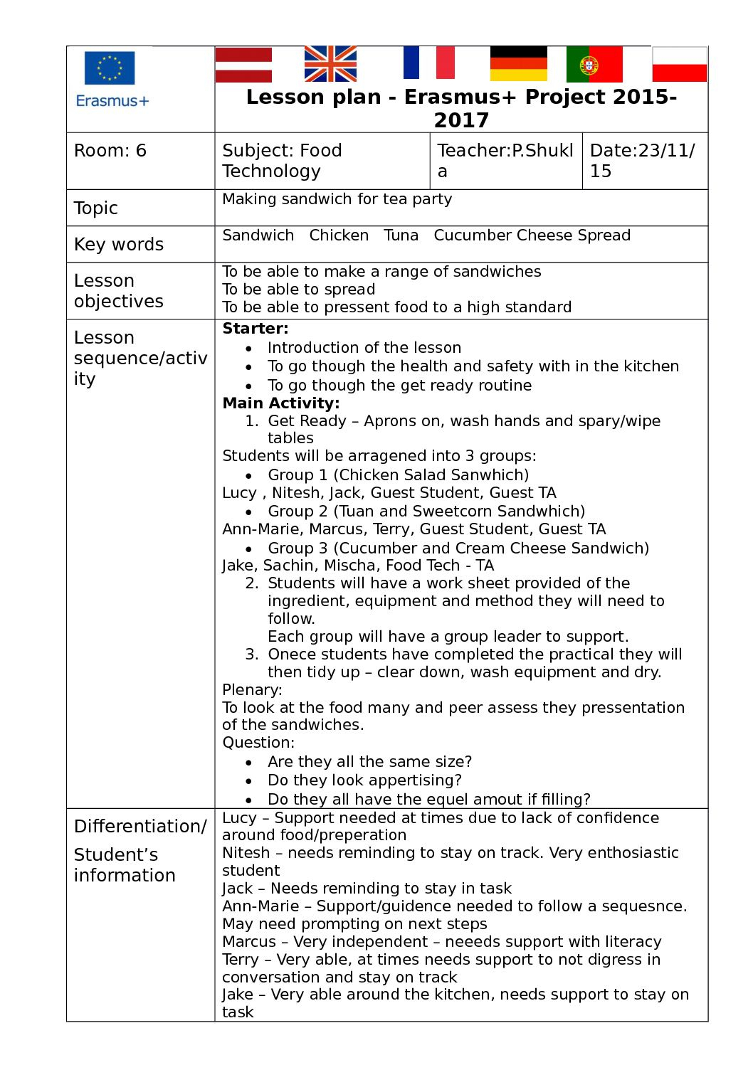 Calaméo - Erasmus Lesson Plan - Food Technology