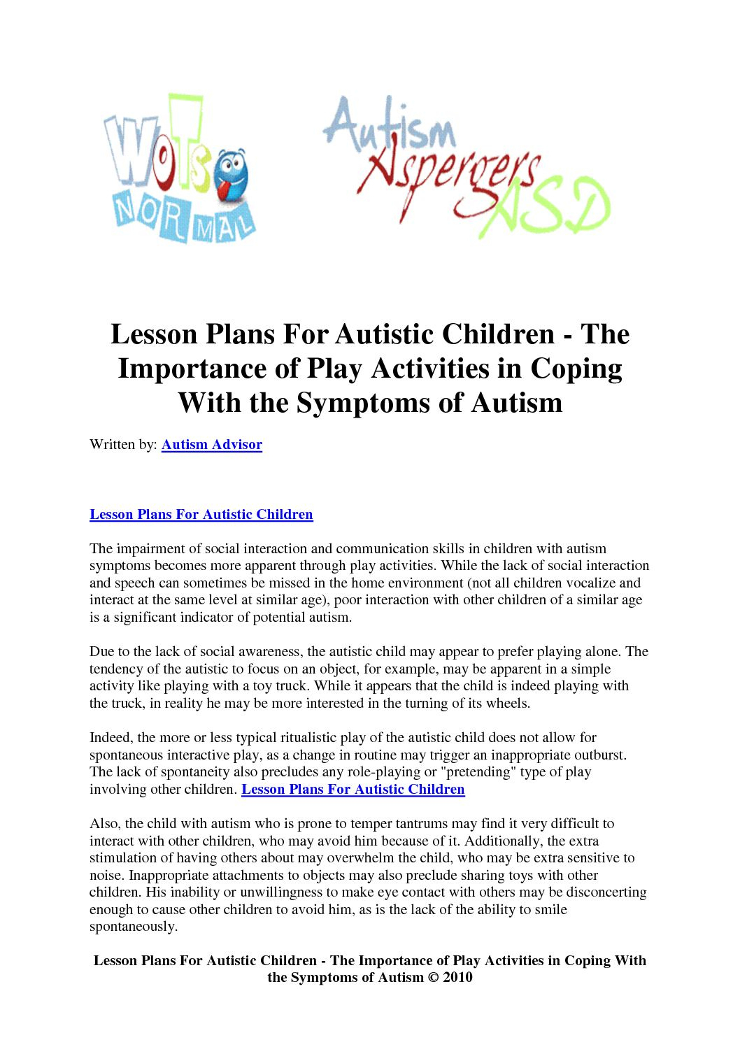 Calaméo - Lesson Plans For Autistic Children - The