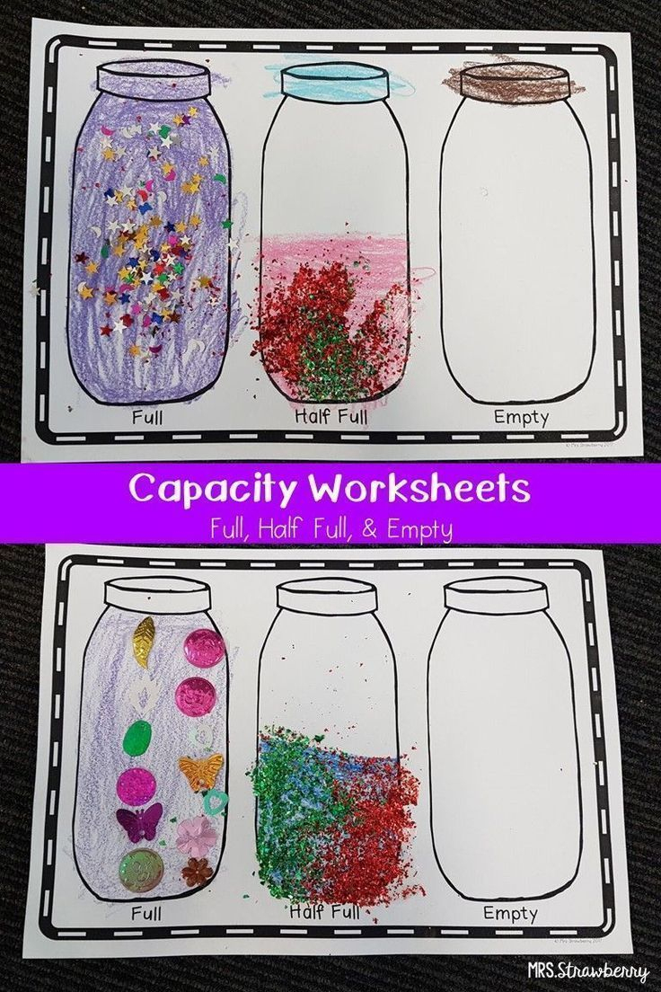Capacity Worksheet: Full Half Full Empty | Kindergarten