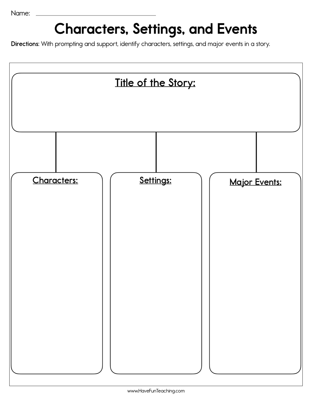 Characters, Settings, And Events Worksheet