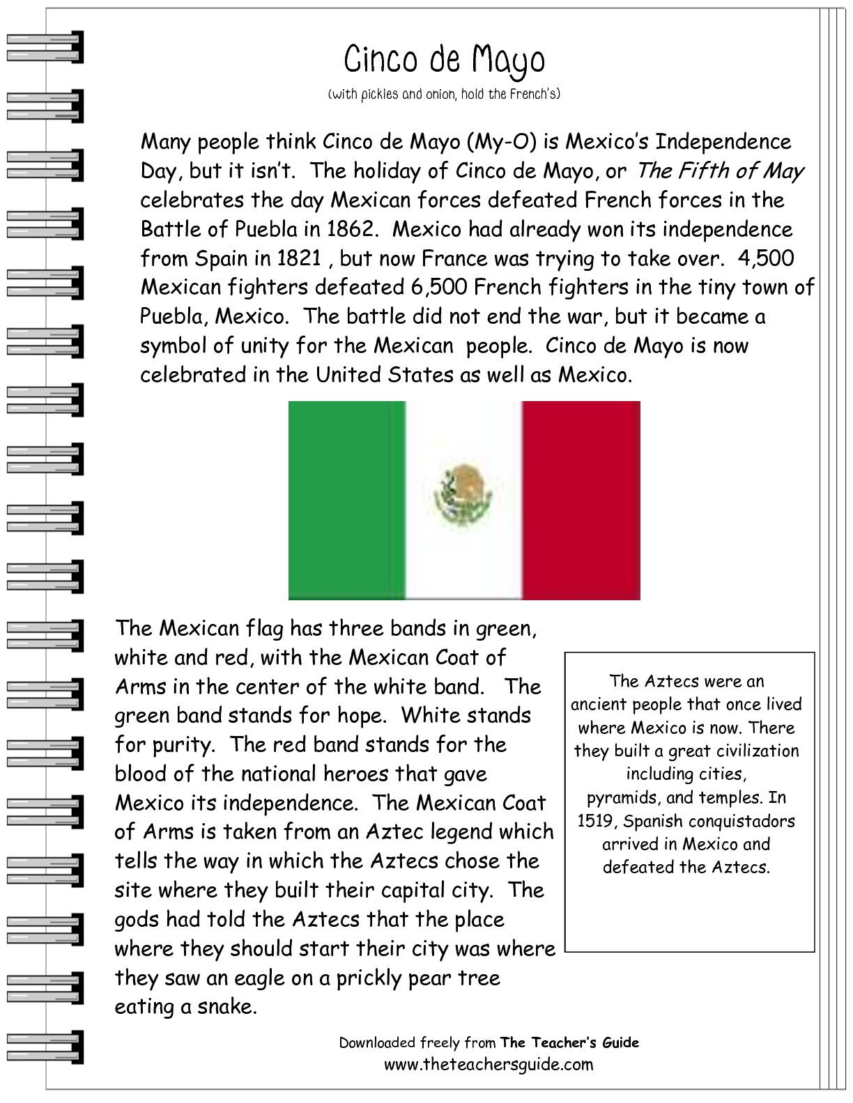 Cinco De Mayo Comprehension Worksheet | Cinco De Mayo