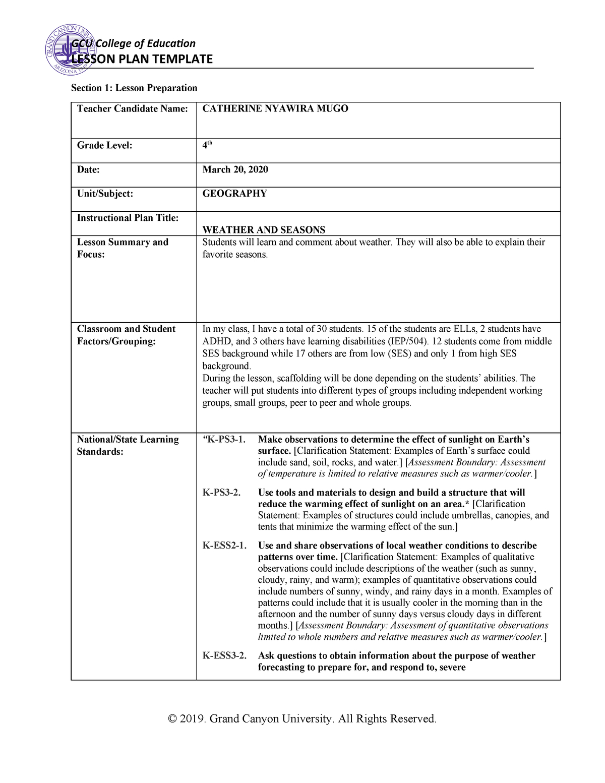 Coe Lesson Plan Template - Elm-550 - Gcu - Studocu