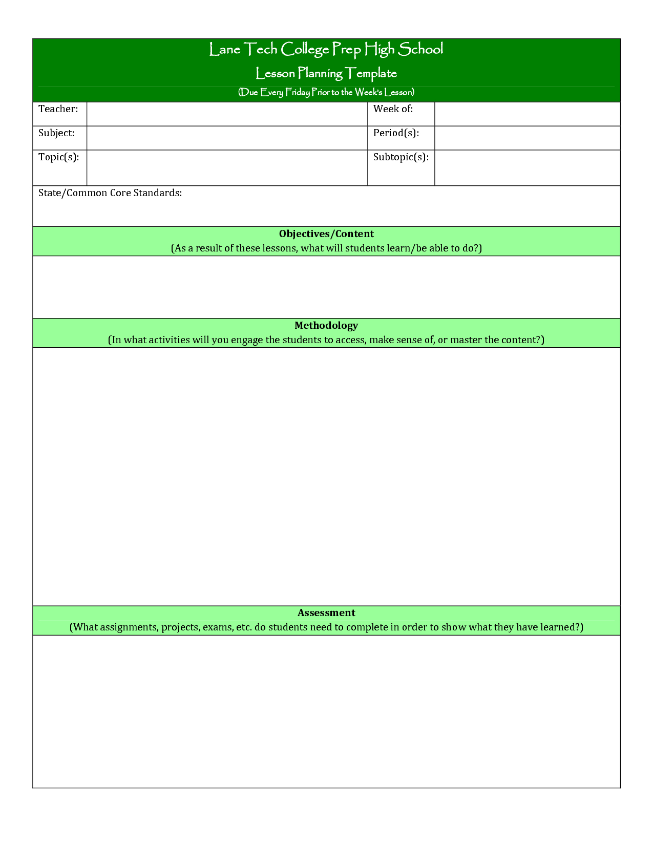 College Lesson Plan Template Printable | Lesson Plan