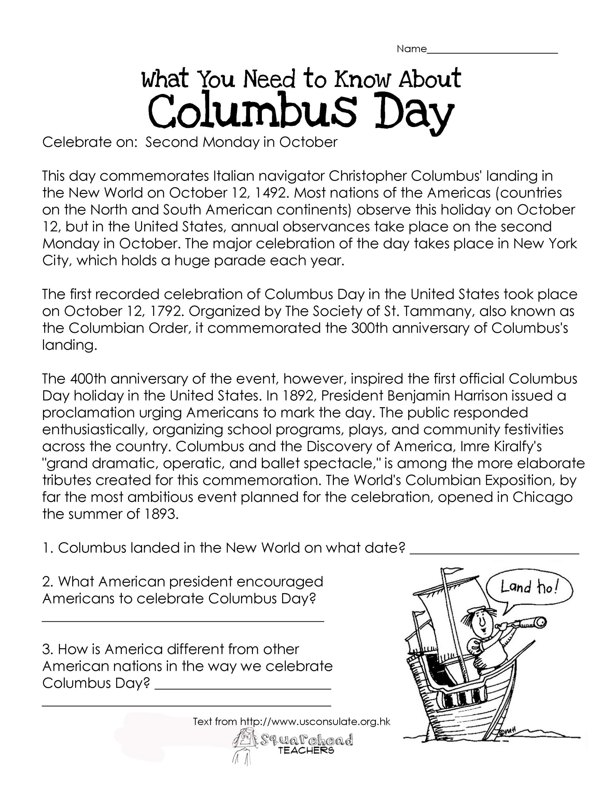 Columbus Day (Free Worksheet) (With Images) | Middle School