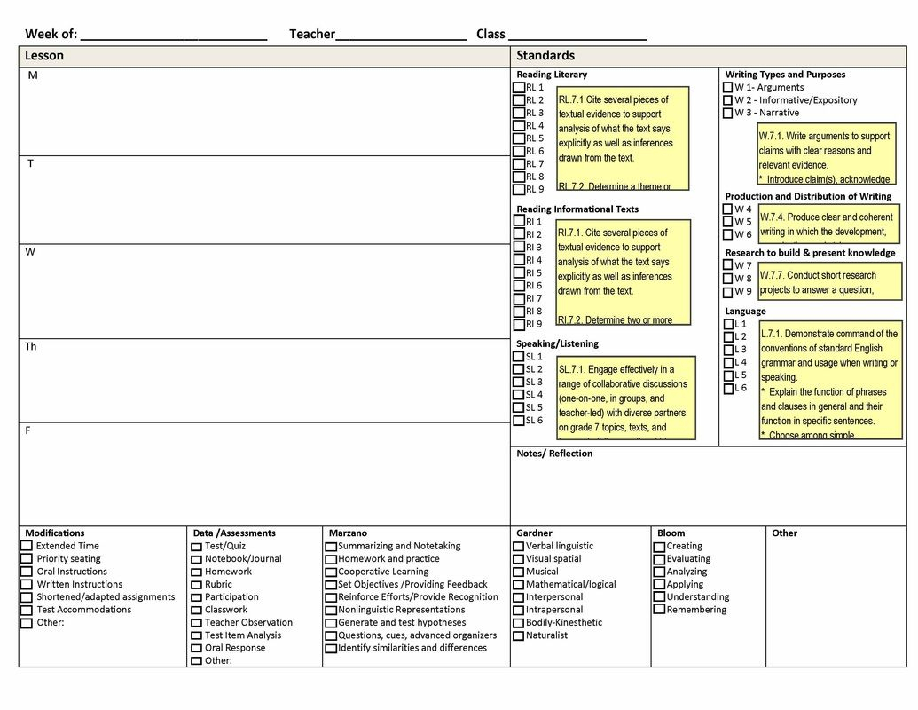 Common Core Drop Down Menu Lesson Plan Templates. Free