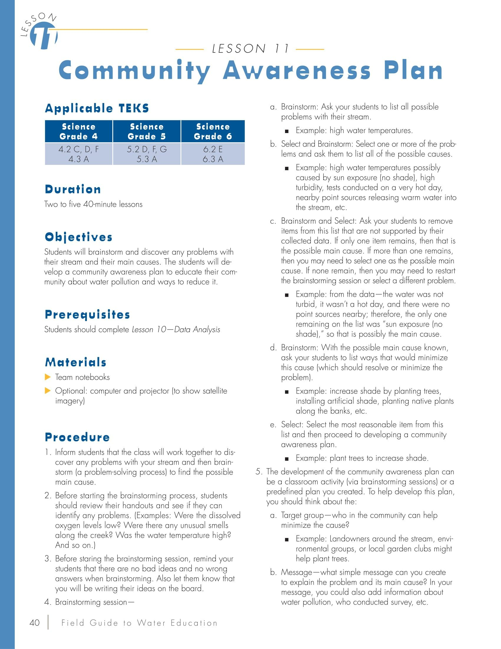 Community Awareness Plan Lesson Plan | Education Lesson